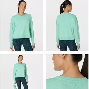 Sweaty Betty Womens Sweatshirt After Class Crop Crew Green Pullover Size Large
